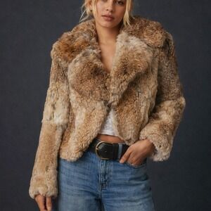 Dino Ricco's 100% Authentic Carmel Colored Soft Cozy Rabbit Fur Coat Sz S $900